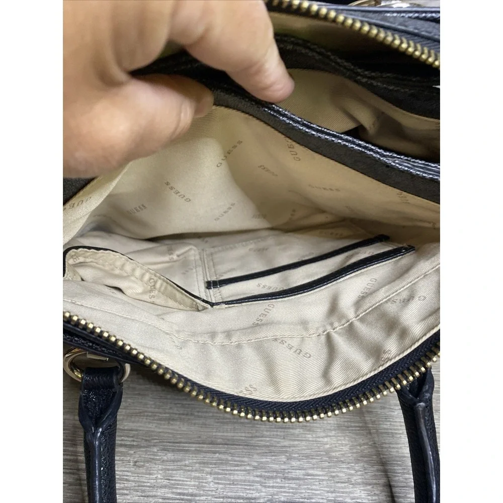 Guess EST 1981 Cathleen Charcoal Black Satchel 3 Compartment Handbag‎
